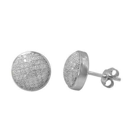 Bezel-set Sterling Silver Pave CZ Round Earrings - Click Image to Close